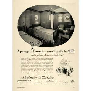  1933 Ad Roosevelt Steamships European Travel Cabin Bed 