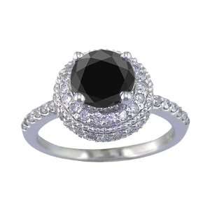  2 CT Black Diamond Engagement Ring 14K White Gold In Size 