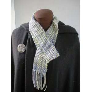    Lavender and Green Handwoven Womens Cotton Scarf 
