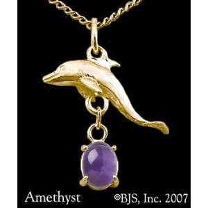  Dolphin Gemstone Necklace, 14k Yellow Gold, Amethyst set 