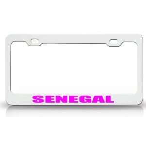 SENEGAL Country Steel Auto License Plate Frame Tag Holder White/Pink