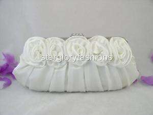 Fabulous White Roses Pleated Wedding Clutch Rhinestone  