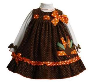 Bonnie Jean Girls Brown / Orange Turkey Jumper Dress Set 3T  