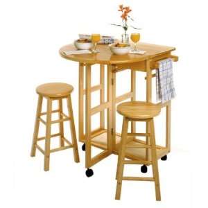 Space Saver, Drop Leaf Table with 2 Round Stools 