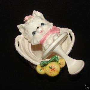 Vintage Lefton Kitty Cat Pixie Jam Jar w/attached spoon  