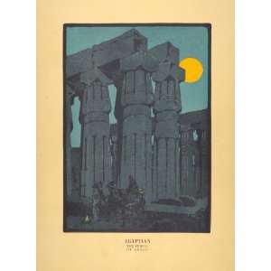  1929 Print Luxor Temple Camels Moon Egypt Architecture 