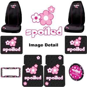 Spoiled w/ Pink Flowers Car Truck SUV Auto Accessories Interior Combo 