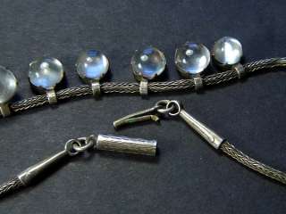   ENGLISH VICTORIAN SILVER ROPE MOONSTONE FRINGE NECKLACE c1880  