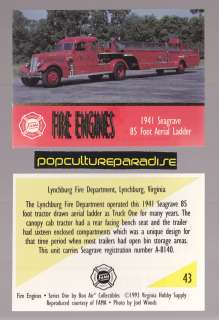 1941 SEAGRAVE 85 AERIAL LADDER FIRE TRUCK ENGINE CARD Lynchburg 