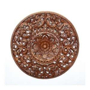  36 Lotus Flower 3D Inlay Round Wood Wall Panel 