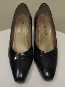 St. Johns knits black & gold classic patent leather heels shoes pumps 