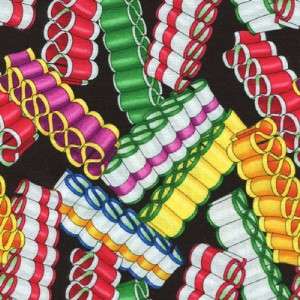 COLORFUL RIBBON CANDY ON BLACK~ Cotton Quilt Fabric  