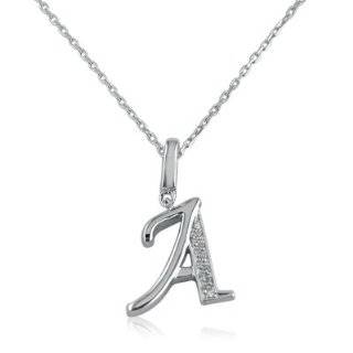 Sterling Silver Alphabet Initial Letter A Diamond Pendant Necklace (HI 