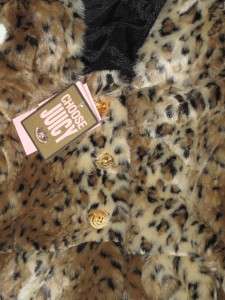 NWT JUICY COUTURE GIRLS FAUX FUR LEOPARD HOODED VEST BIG GIRLS SIZE 