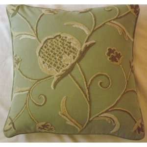  Crewel Pillow Sham Jacobean Stitches Neutrals on Tea Green 