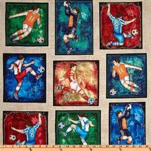   Sporty Soccer Collage Cream Fabric By The Yard Arts, Crafts & Sewing