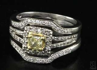 HEAVY 14K WHITE GOLD 1.0CT FANCY YELLOW RADIANT DIAMOND COCKTAIL RING 