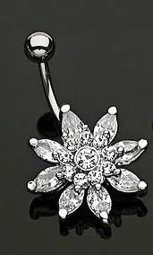Nabel Piercing große Blume Zirkonia Kristalle PNST023  