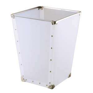  Translucent White Wastebasket with Silver Accents