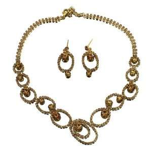 Fashion Rhinestone Necklace Set; 18L; Gold Metal; Topaz Rhinestones 