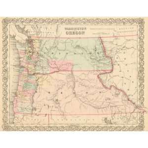  Colton 1855 Antique Map of Washington and Oregon