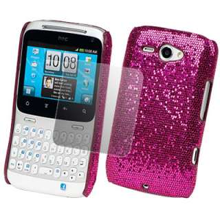 HOT PINK GLITTER CASE COVER+SCREEN FILM FOR HTC CHACHA  