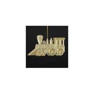  Gold Glitter Drenched Train Engine Christmas Ornament 4.75 