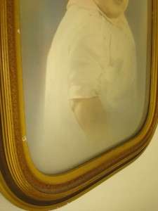 ANTIQUE CONVEX GLASS HAND PAINTED PHOTO GIRL WOOD FRAME  