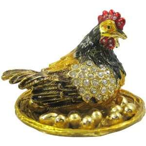  Brown Hen Hatching Eggs Bejeweled Collectible Trinket 