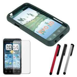   Screen Protector + Stylus Pen with Red/Silver/Black for HTC EVO 3D