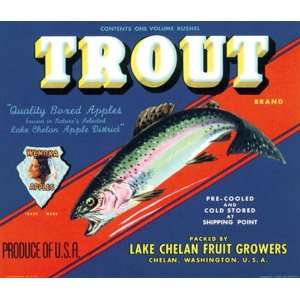 FISH TROUT WASHINGTON USA CRATE LABEL PRINT REPRODUCTION