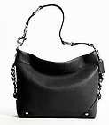 NWT COACH Black Leather Carly Handbag   Black / Silver  MSRP $398