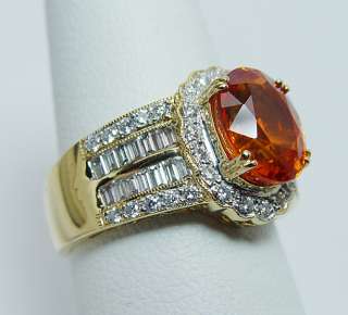 Designer 3ct Imperial Topaz 1.2ct Diamond Ring 18K Gold HEAVY Estate 