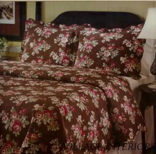 FRENCH COUNTRY ROSES ON DARK BROWN F/QUEEN COTTON QUILT  