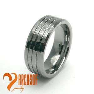 8MM MENS TUNGSTEN RING WEDDING BAND 3 GROOVE 9 10 11 12  