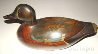 Vintage Large Carved Wooden Duck Decoy   Tom Taber “80”