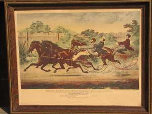 Currier& Ives Old Print Horse Race vintage reproduction  