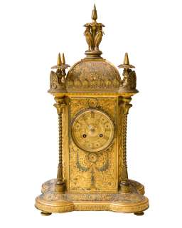 Antique French Guyenot Islamic Gilt Metal Mantle Clock  