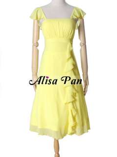 Falbala Yellow Ruffles Calf length Empire Line Bridesmaid Dress 03337 