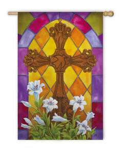 Garden SilkReflections Flag,Stained Glass Cross,141606  