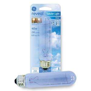 GE Reveal Clear 40 Watt T10 Tubular Incandescent Light Bulb 40T10RVL 