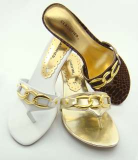 Slip on Sandals Low Heel Sandals in Brown,White or Gold  