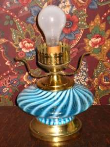 Vintage Fenton Blue Swirl Hurricane Lamp Base Part OLD  