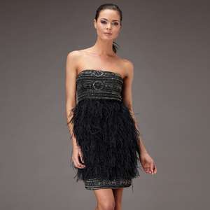 NEW SUE WONG BLACK FEATHER PAGENT EVENING DRESS 2 NWT  
