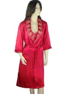 Fashion Sexy Chinese Womens 2pc Silk Polyester Embroider Robe Gown 