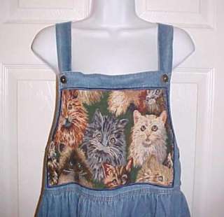   12 14 Denim KITTY CAT Jumper Dress Tapestry Siamese Persian  