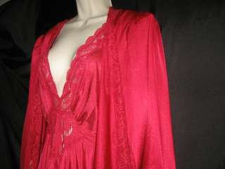 Vintage OLGA Red Nylon Long Nightgown & Robe Peignoir Set LG  