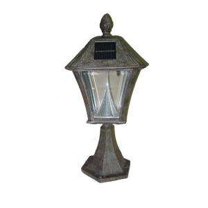Gama Sonic Baytown 17 in. Post Mount Weathered Bronze Solar Lamp with 