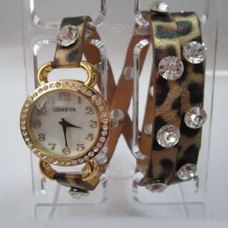 Ladies Geneva Wrap Around Watches CZ Band and Face, Five Colors to 