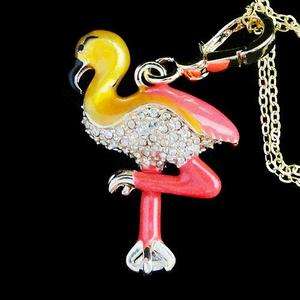 Bird Flamingo Necklace Pendant Charm Swarovski Crystal  